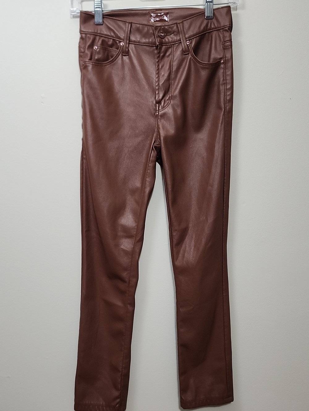Mother Dazzler Faux Leather Slim Straight Jeans Friar Brown Lux Moto Neutral 24